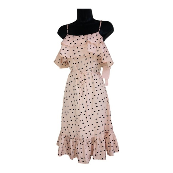 Anthropologie Avec les filles‎ pink polka dot ruffled tiered belted dress size 4 - Picture 9 of 16